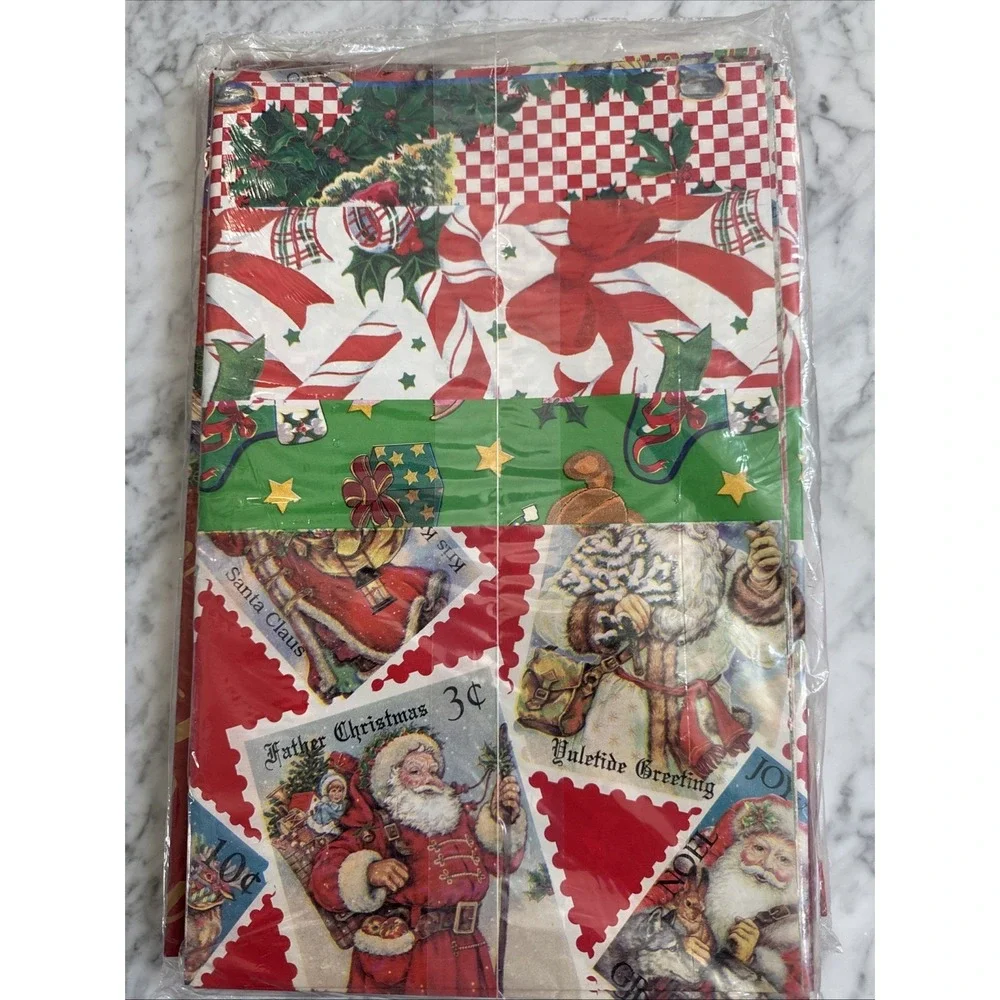 Vtg Cleo Christmas Heavy Wrapping Paper 12 Sheets 8 Designs 100 SQ FT Santa
